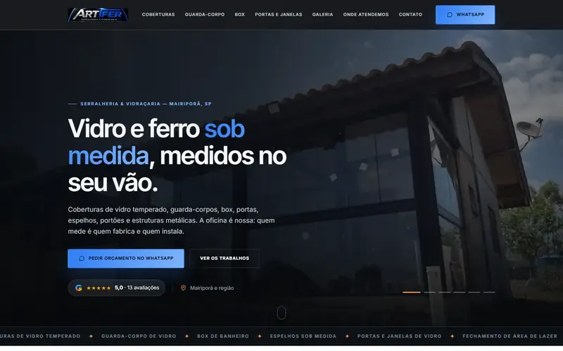 Site da Artfer Serralheria & Vidraçaria